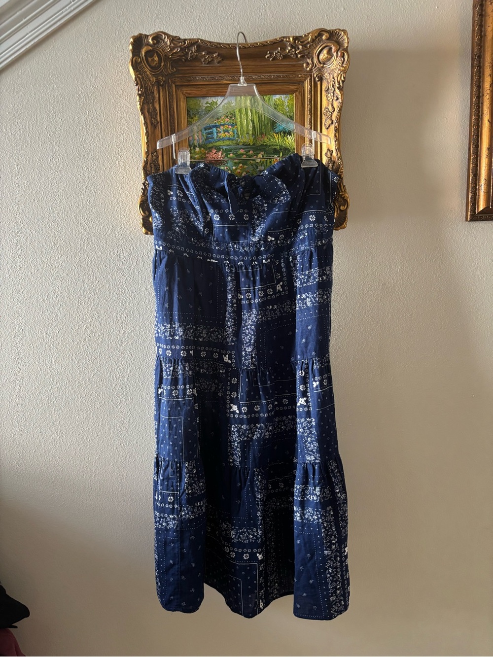 NWOT Universal Thread Navy Bandana-Print Strapless Sundress